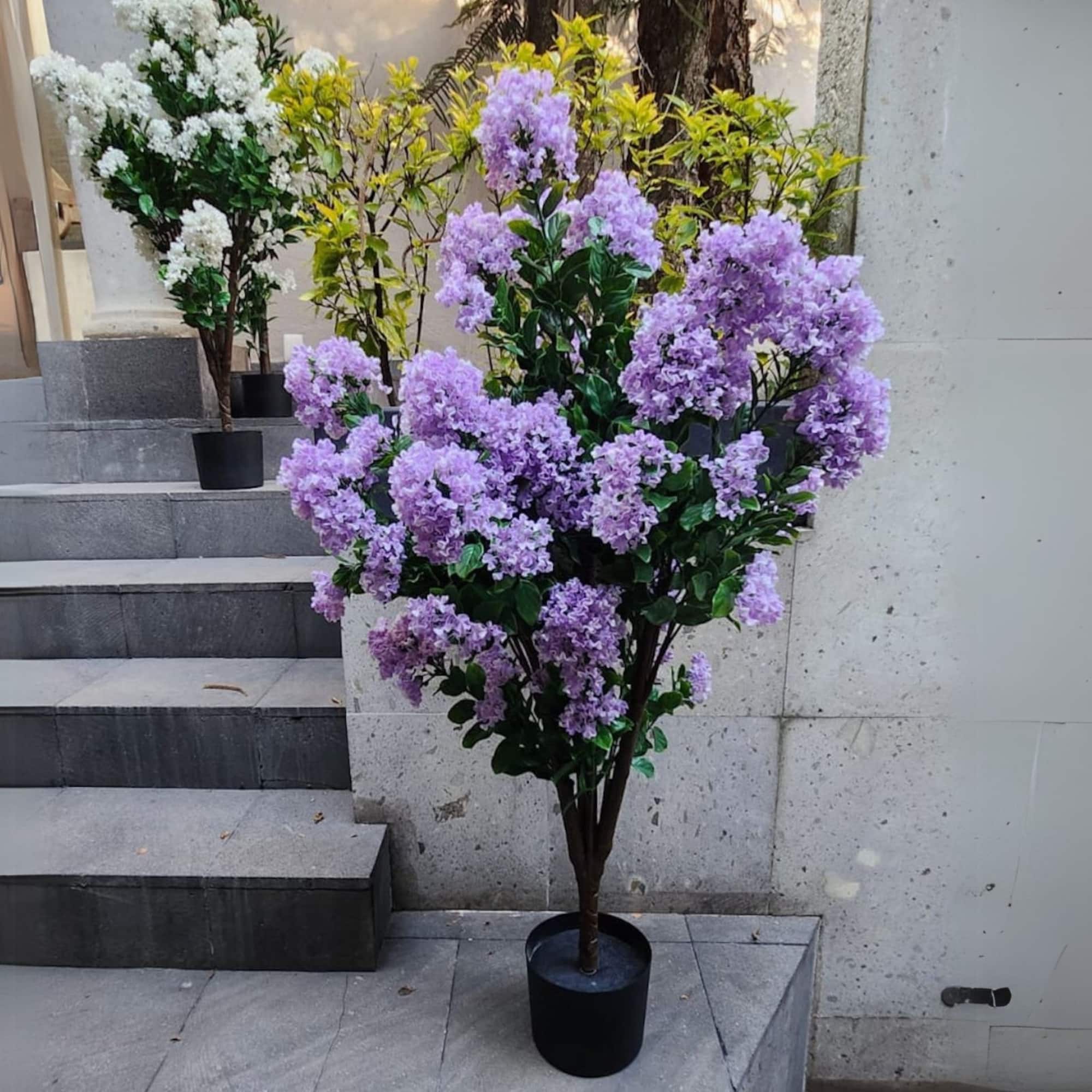 GreenSmart Dekor 4ft. Artificial Lilac Tree Plant in Black Pot